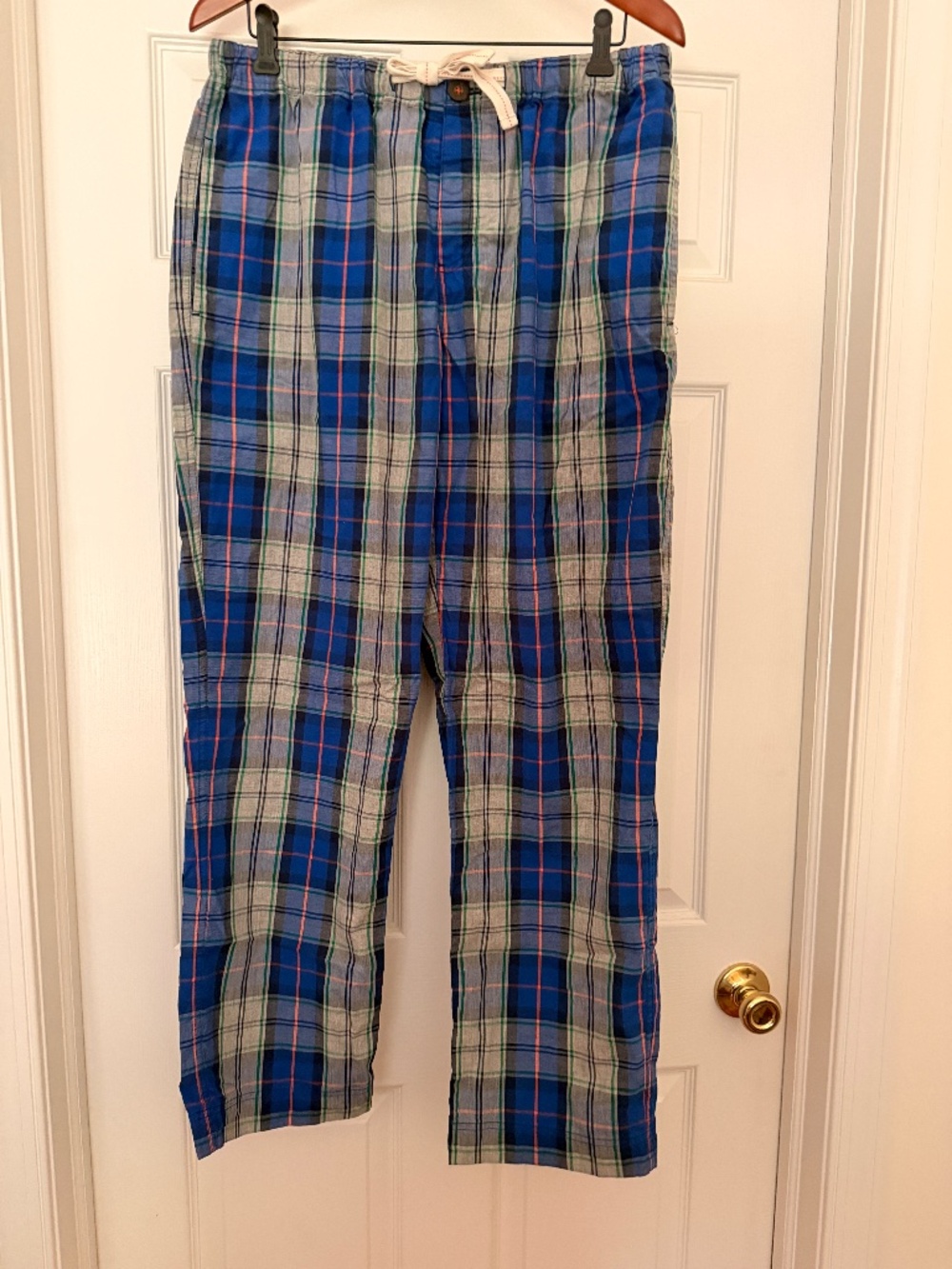 Boden Plaid PJ Lounge Pants Pajamas Blue Red Button Fly Mens Size Large